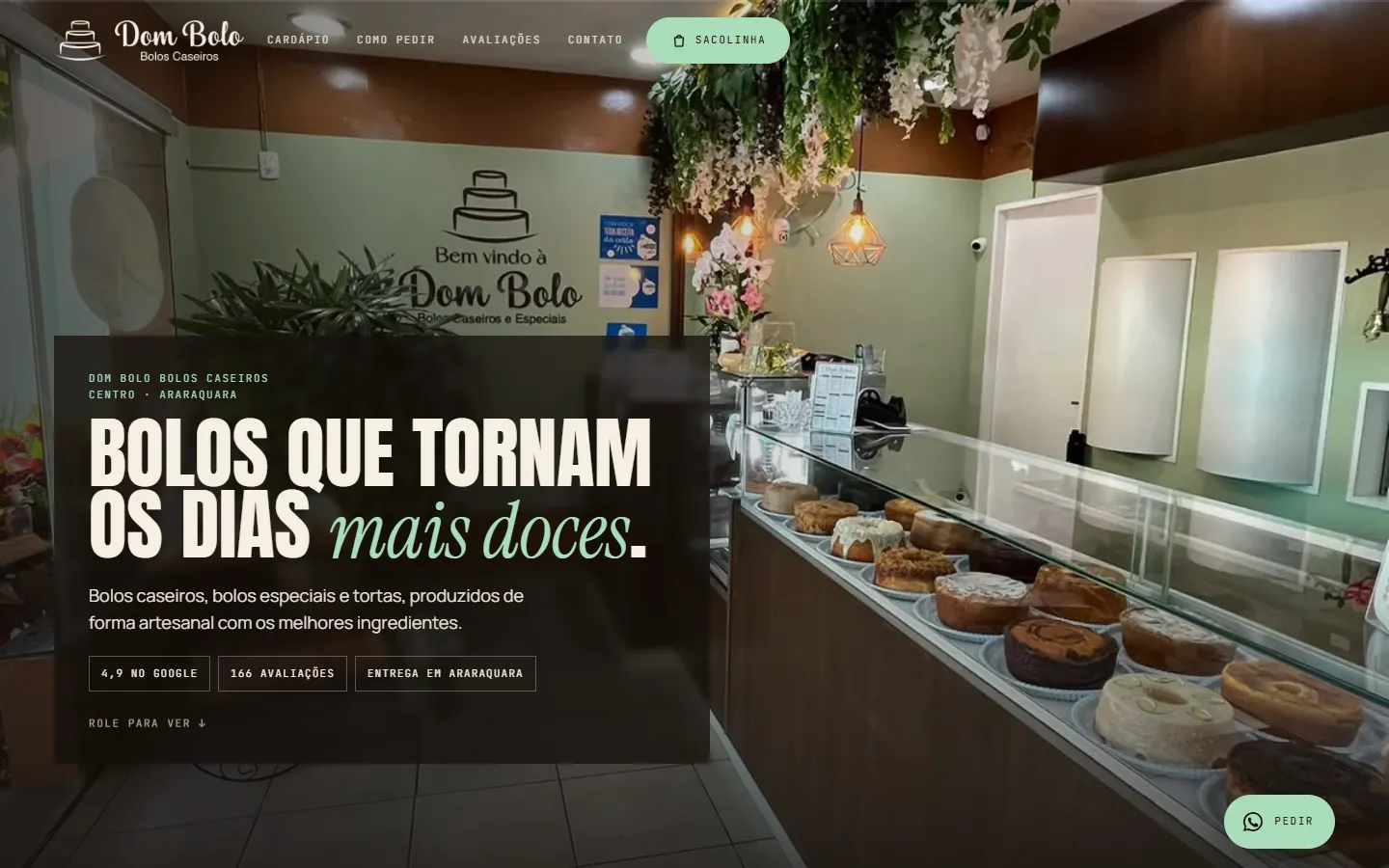 Página inicial do site da Dom Bolo